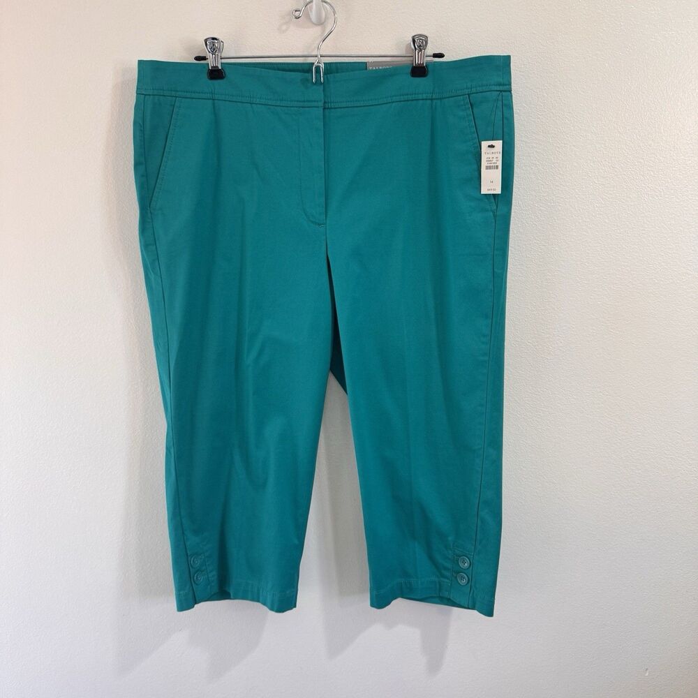 NWT Talbots Pants 14 Pedal Pusher Capri Slim Leg Teal Blue Green Stretch
